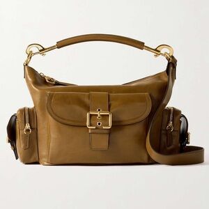 Chloe Camera Bag Purse in Shiny Leather Dark Khaki Green / Brown